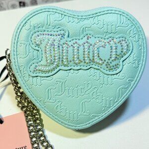 Juicy Couture Turquoise Wristlet Wallet NWT Heart Shape Zip Pouch “Pearls” Style